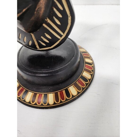 Vintage African Wooden Hand Carved Standing Tribal Mask Sculpture Black Red - Picture 2 of 8